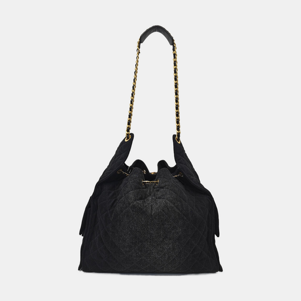 CHANEL 25 Quilted Denim Black