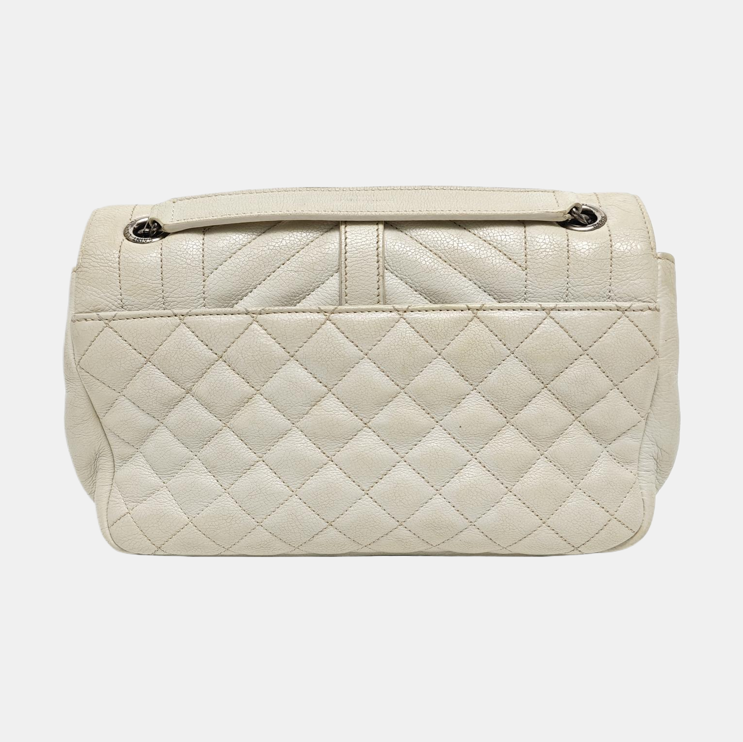 Chevron Calfskin Shoulder Bag White