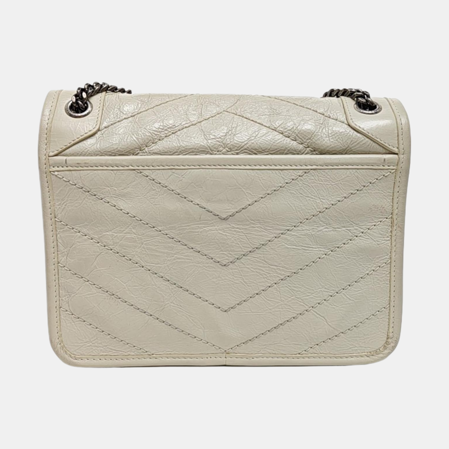 NIKI Small Chevron Calfskin White