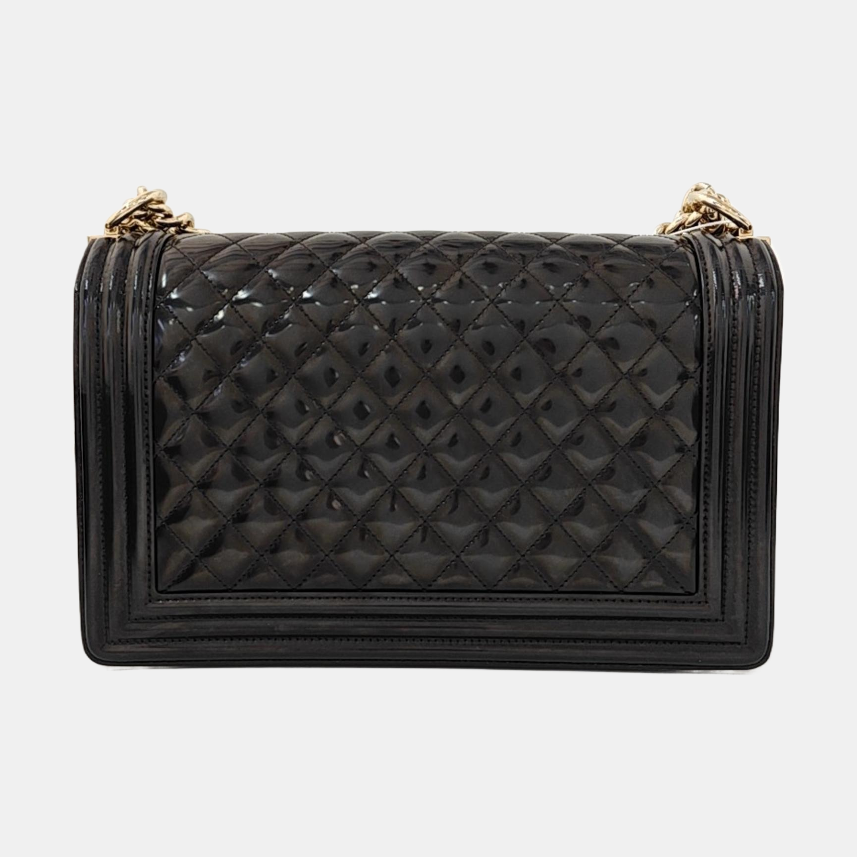 BOY CHANEL Large Quilted Patent Leather Black
