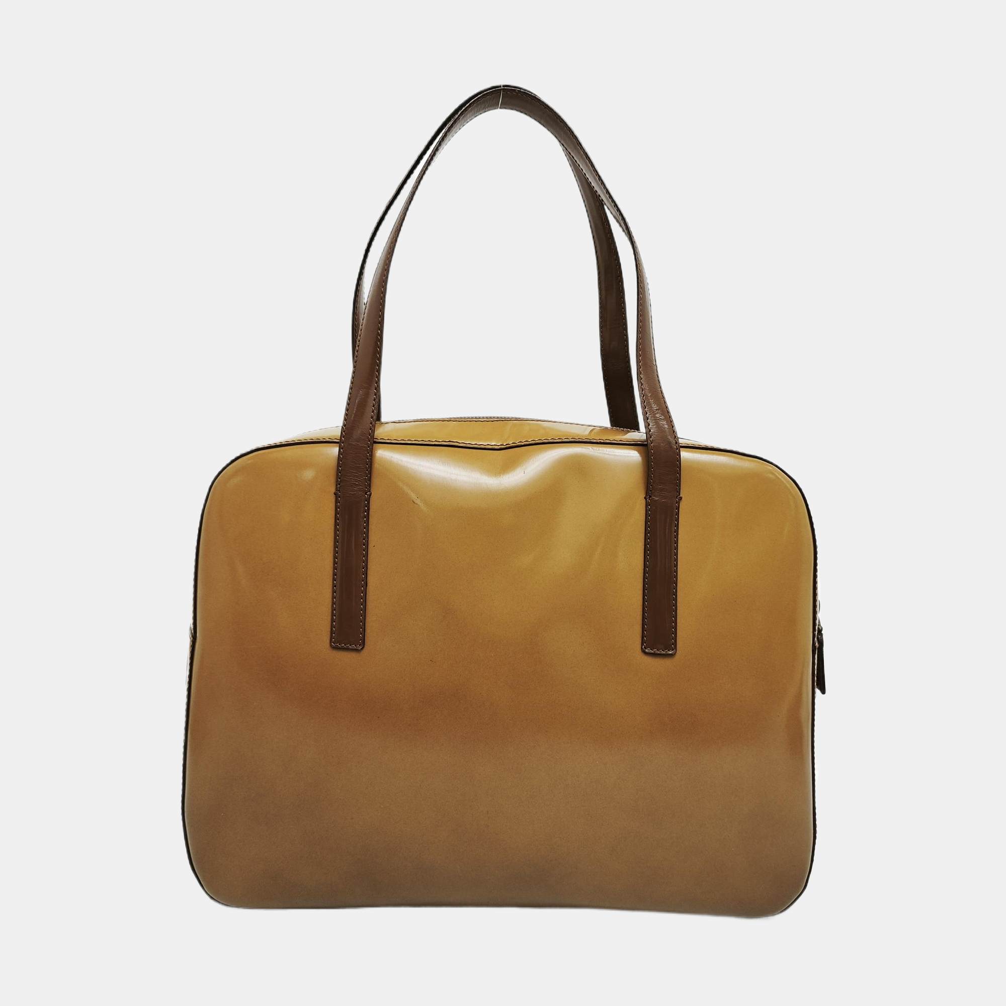 Patent Leather Top Handle Bag Brown