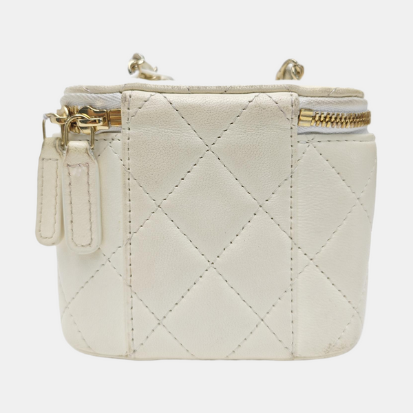 VANITY CASE Mini Quilted Lambskin White