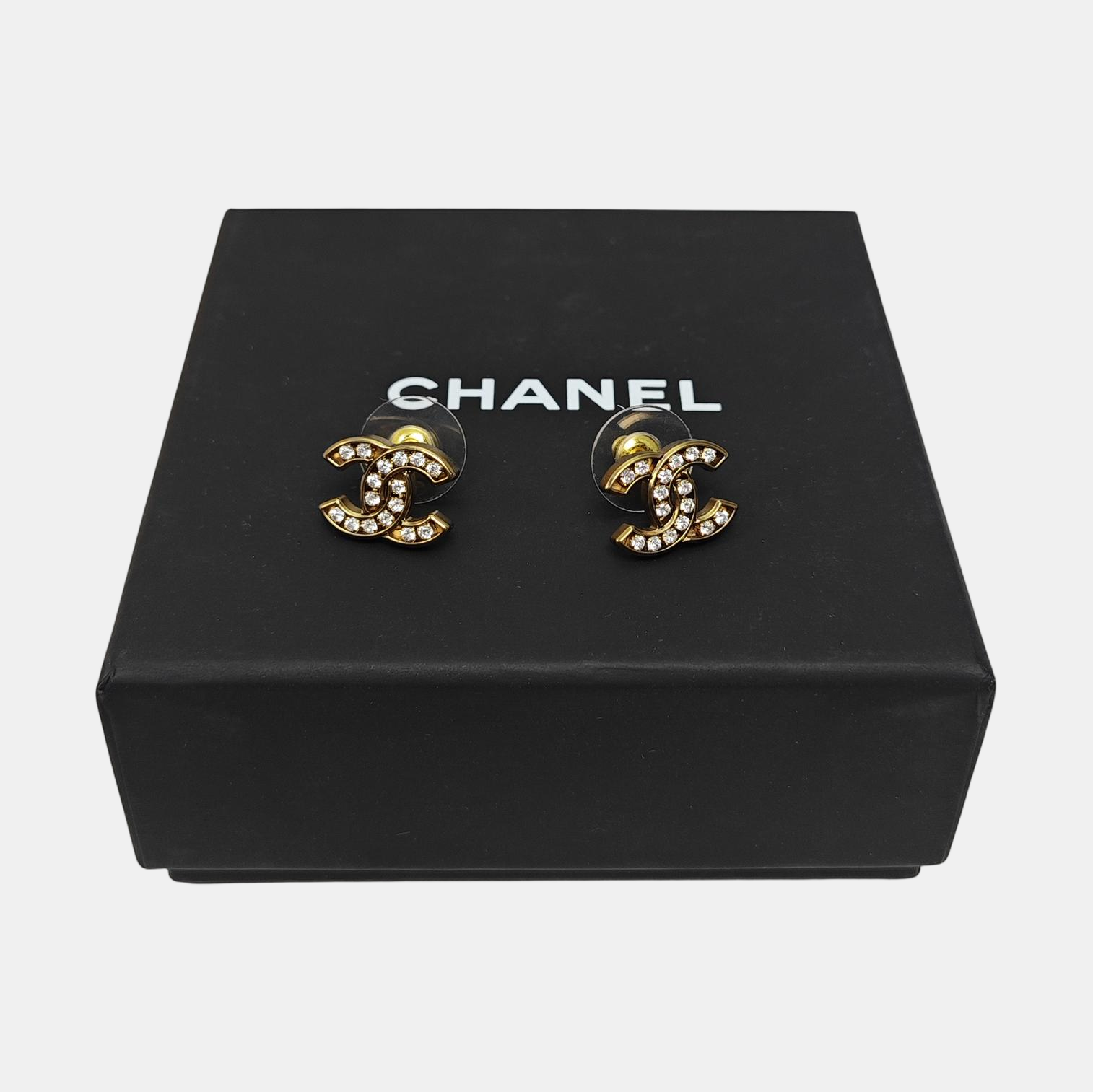 CC Logo Metal Gold Stud Earrings