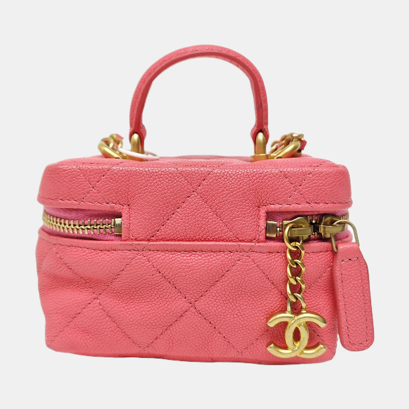 Quilted Grained Calfskin Shoulder Bag Small Red