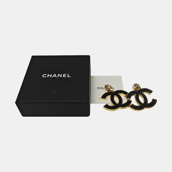 CC Logo Metal Black Clip On Earrings