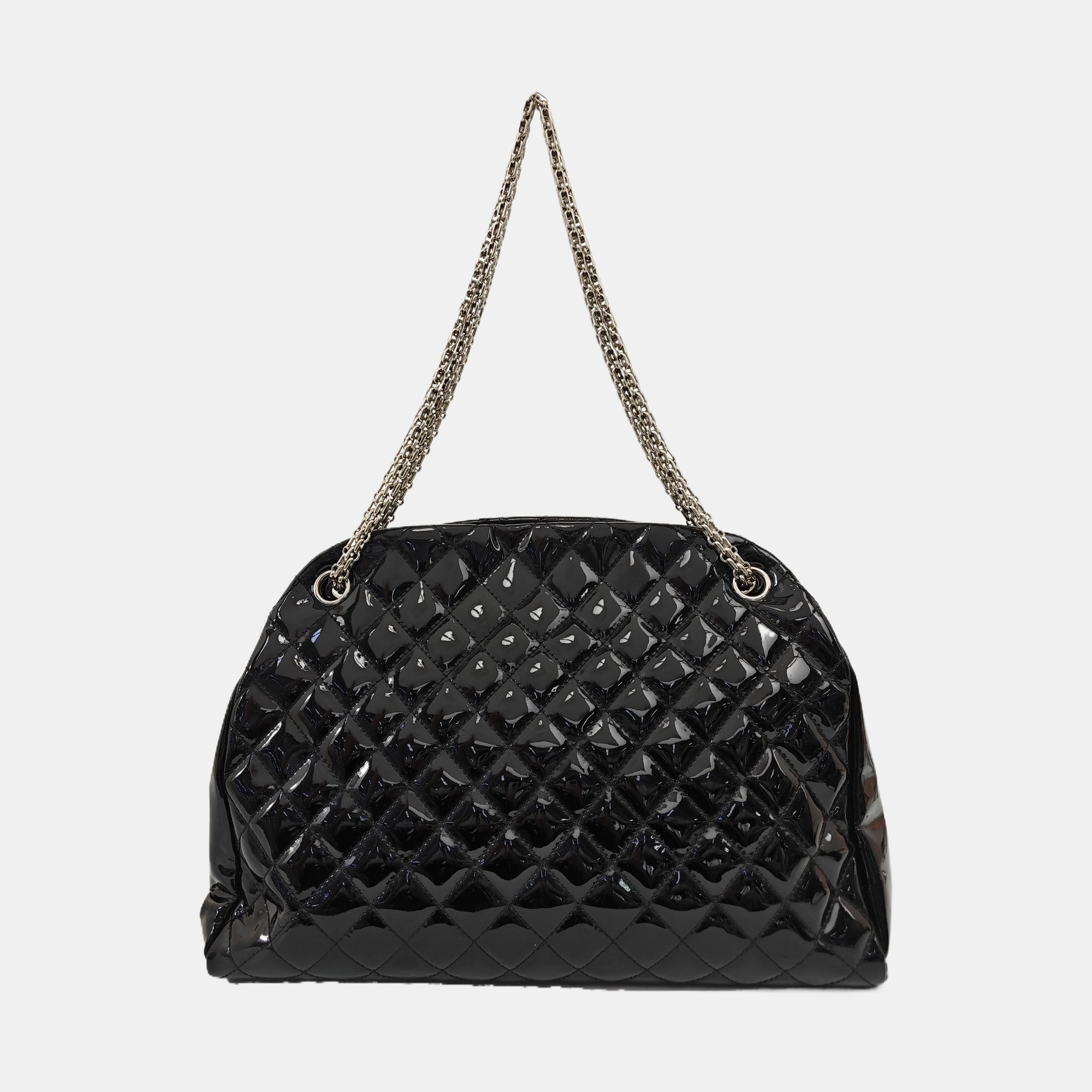 JUST MADEMOISELLE Large Quilted Patent Leather Black