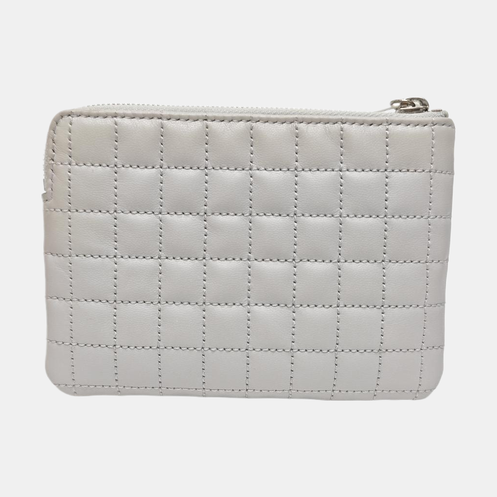 C CHARM Quilted Calfskin Gray Coin Purse