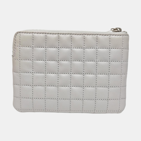 C CHARM Quilted Calfskin Gray Coin Purse