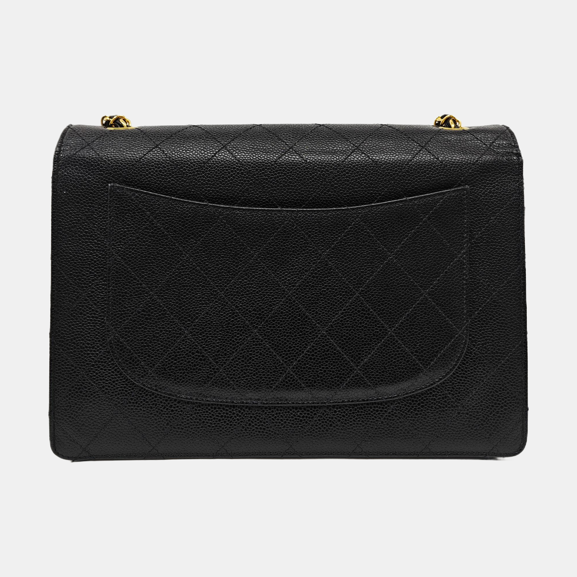 CLASSIC FLAP Jumbo Quilted Grained Calfskin Black