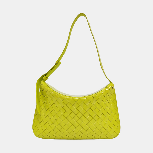 Authenticated pre-owned  Intrecciato Patent Leather Yellow - Top Handle Bag at Looply
