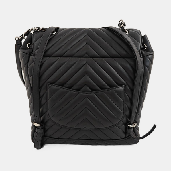 Chevron Calfskin Backpack Black
