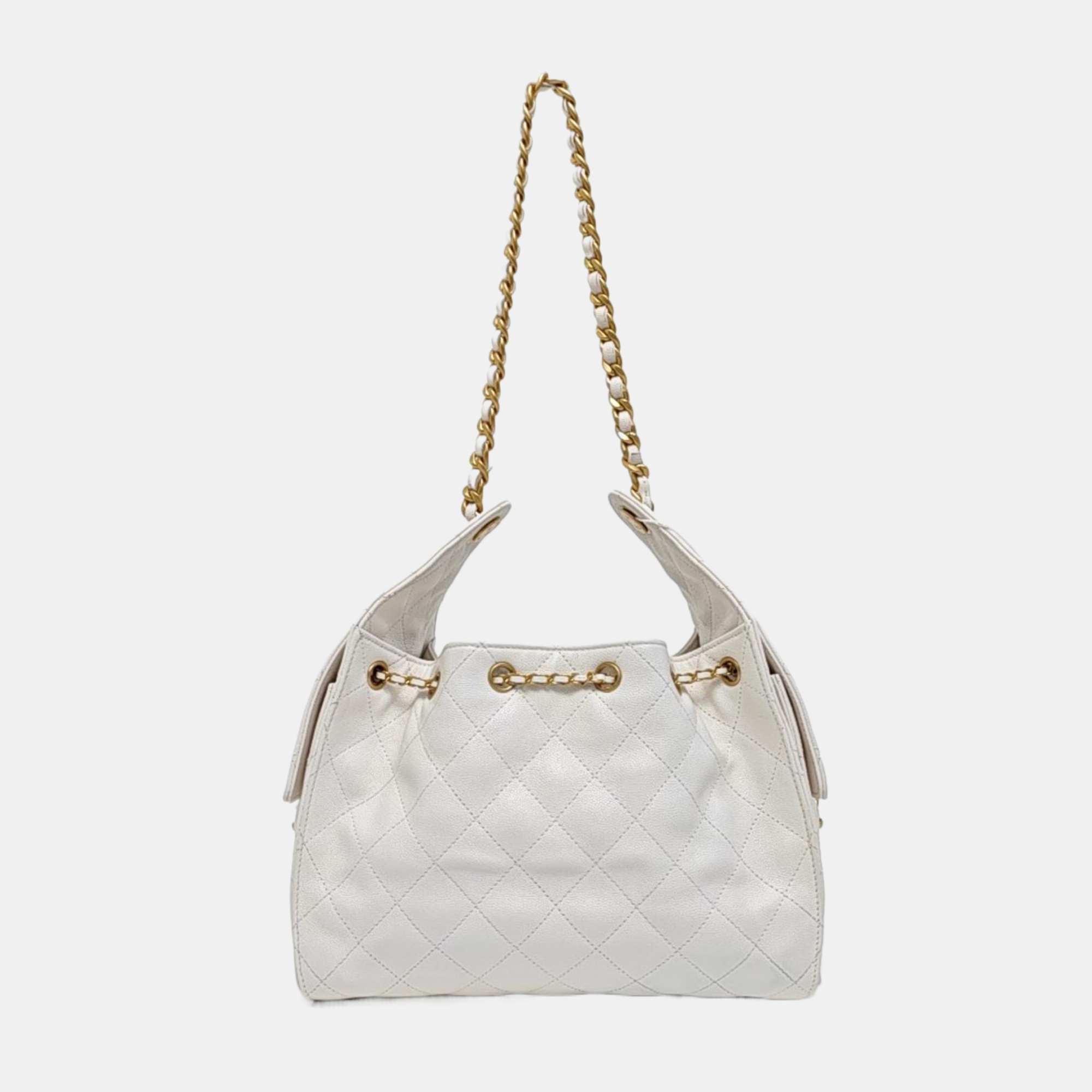 CHANEL 25 Small Quilted Grained Calfskin White