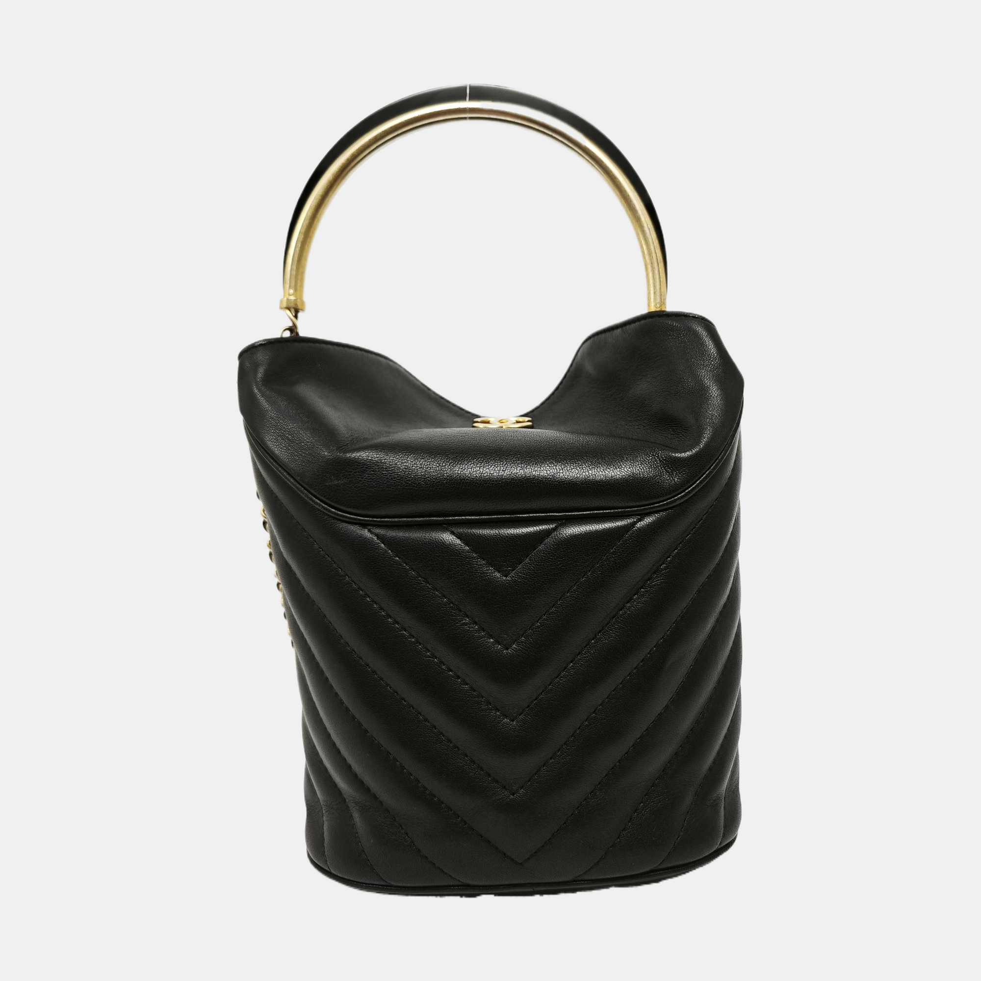 Quilted Calfskin Bucket Bag Black