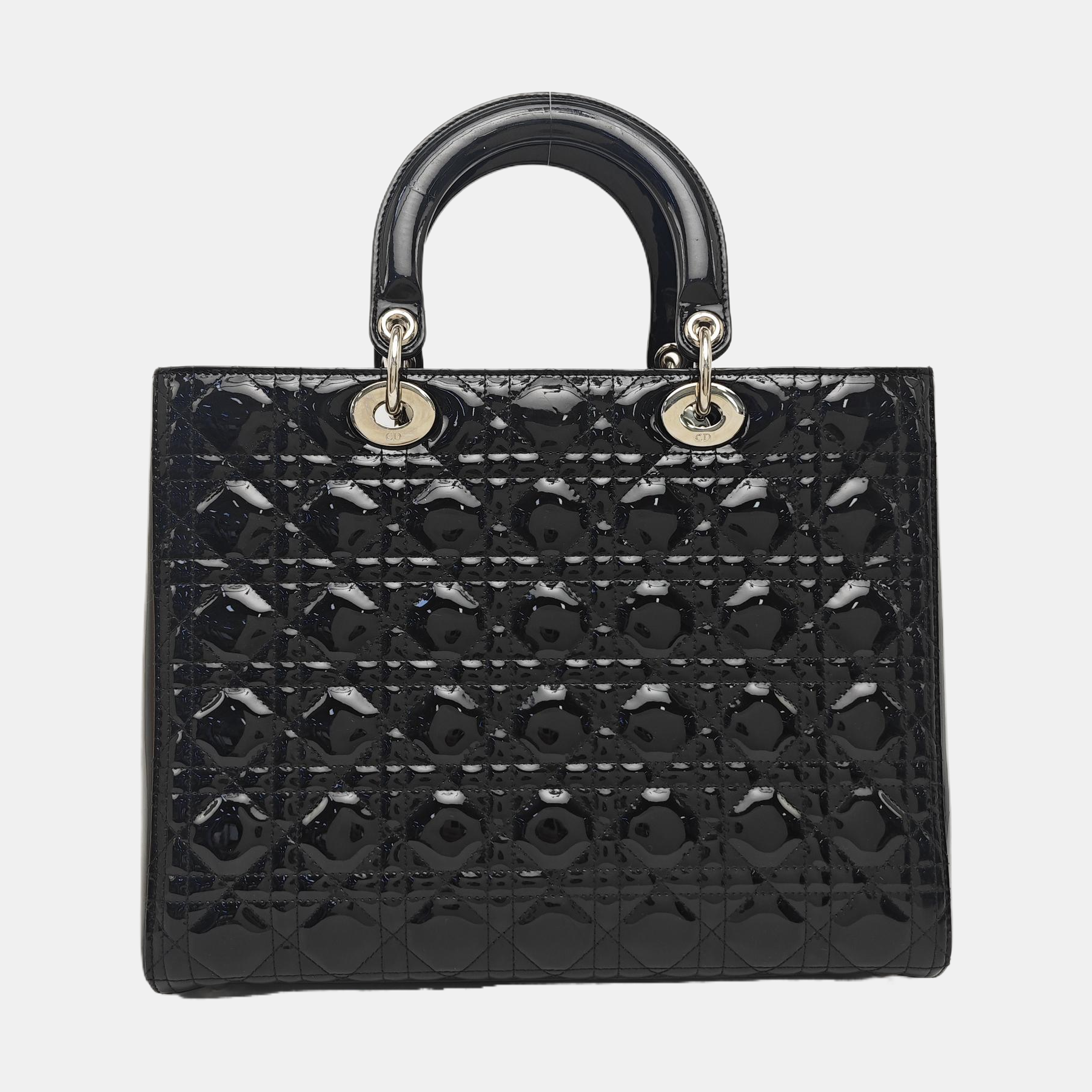 Lady Dior Large Cannage Patent Leather Black