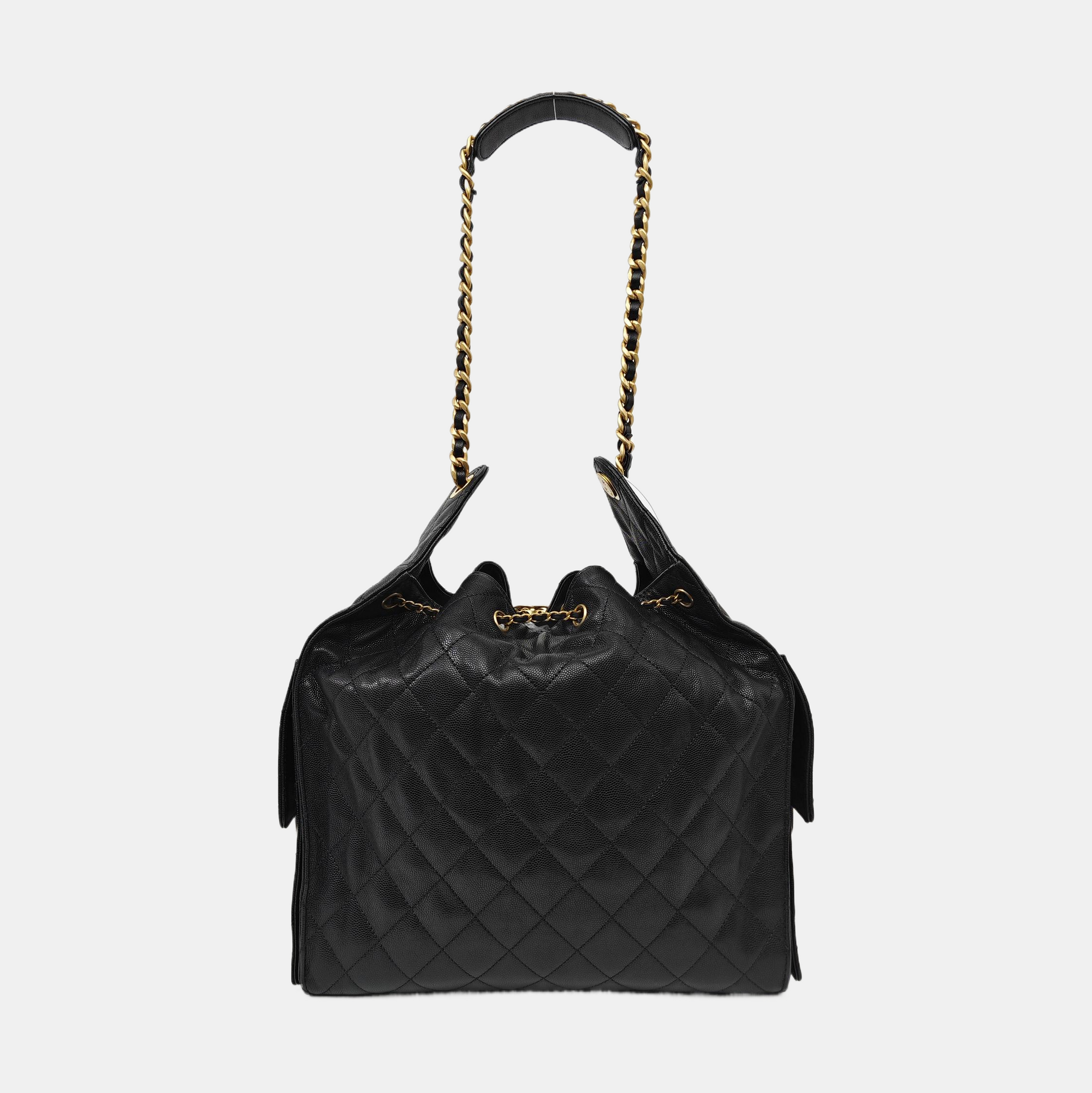 CHANEL 25 Medium Quilted Grained Calfskin Black