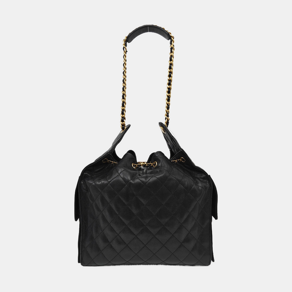 CHANEL 25 Medium Quilted Grained Calfskin Black