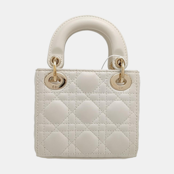 Lady Dior Super Mini Piel de cordero Blanca