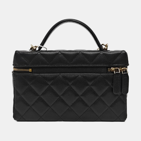 Quilted Grained Calfskin Shoulder Bag Black