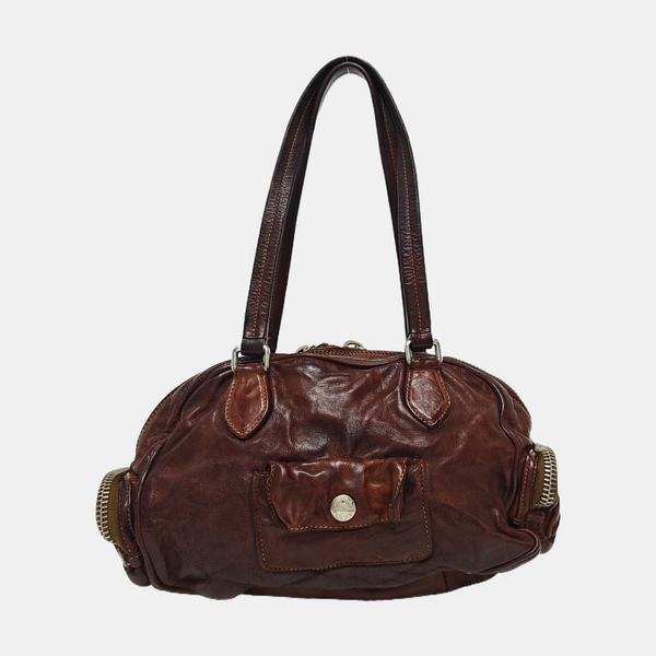Leather Top Handle Bag Brown