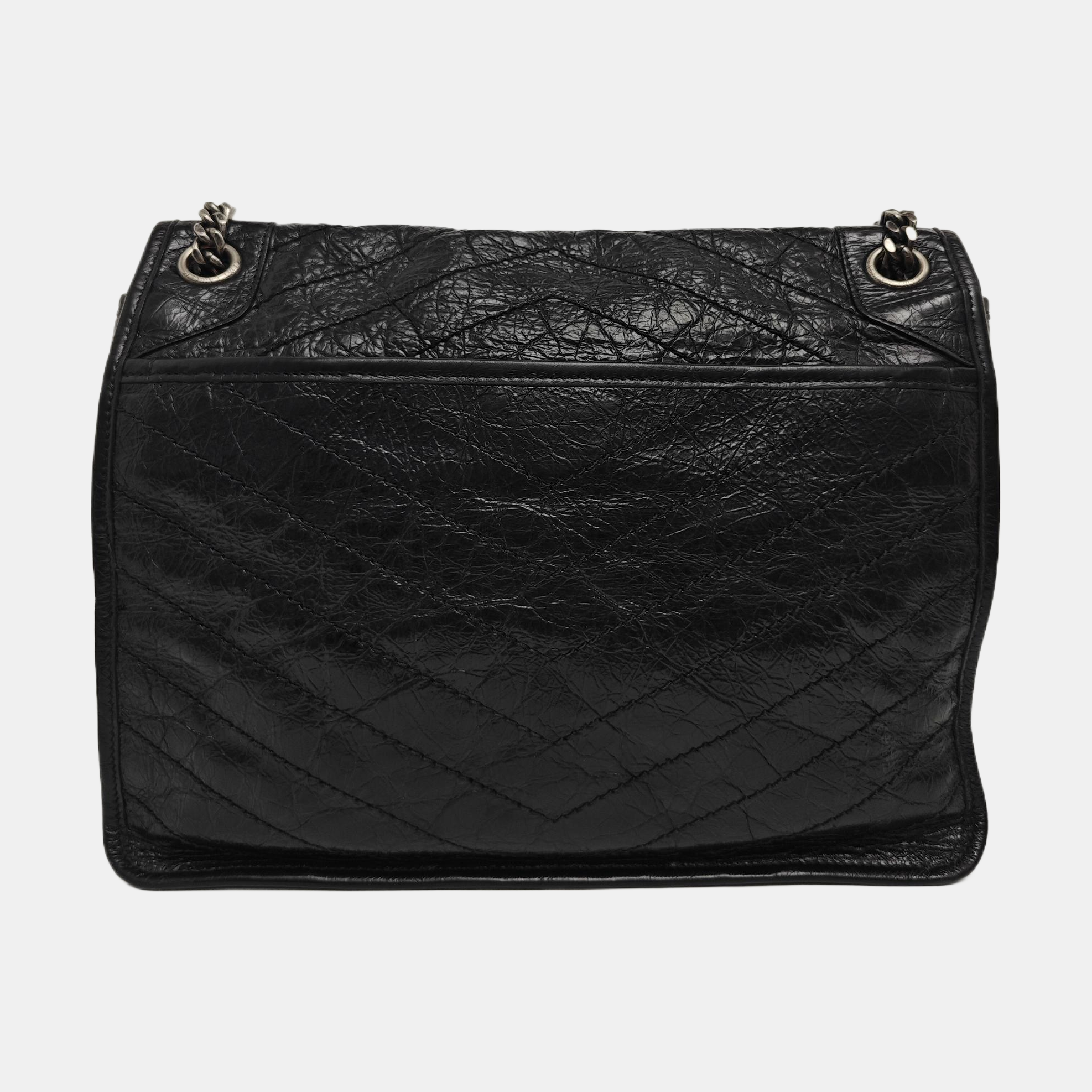 NIKI Large Chevron Calfskin Black