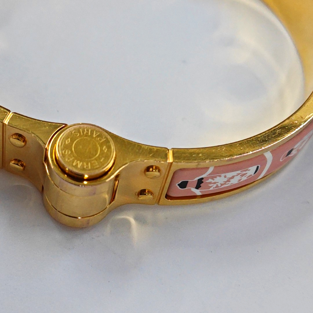 Enamel Hinged Bracelet Metal Gold Bangle