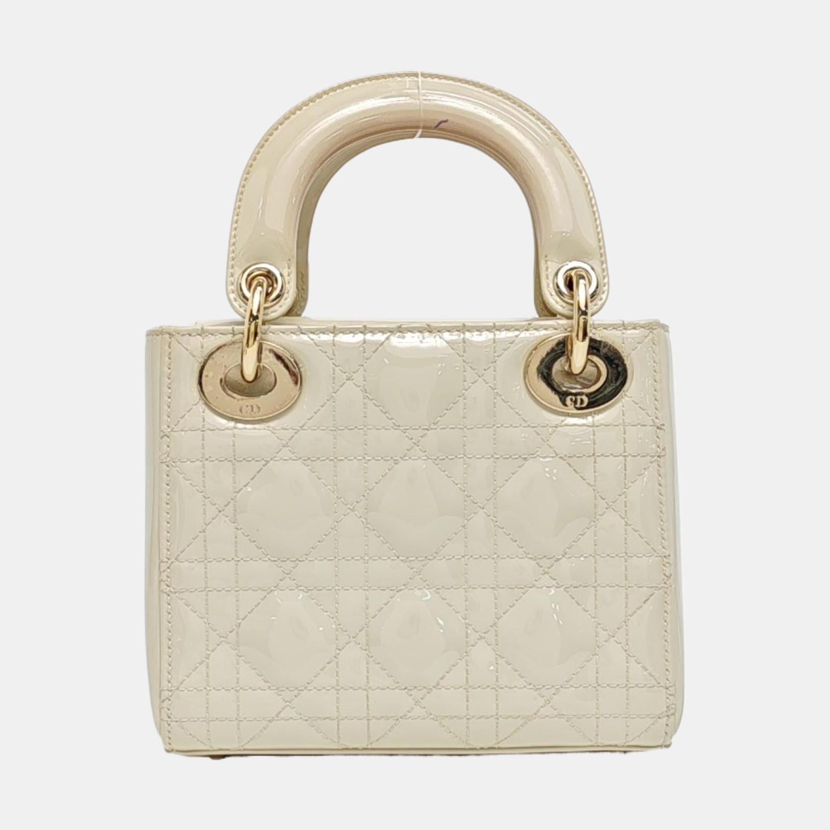 Authenticated pre-owned  Lady Dior Mini Quilted Patent Leather Yellow - Tote Bag at Looply