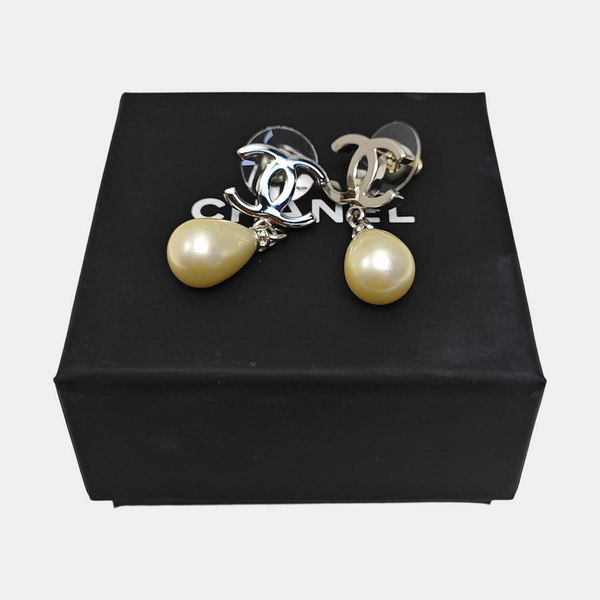 Faux Pearl Silver Earrings