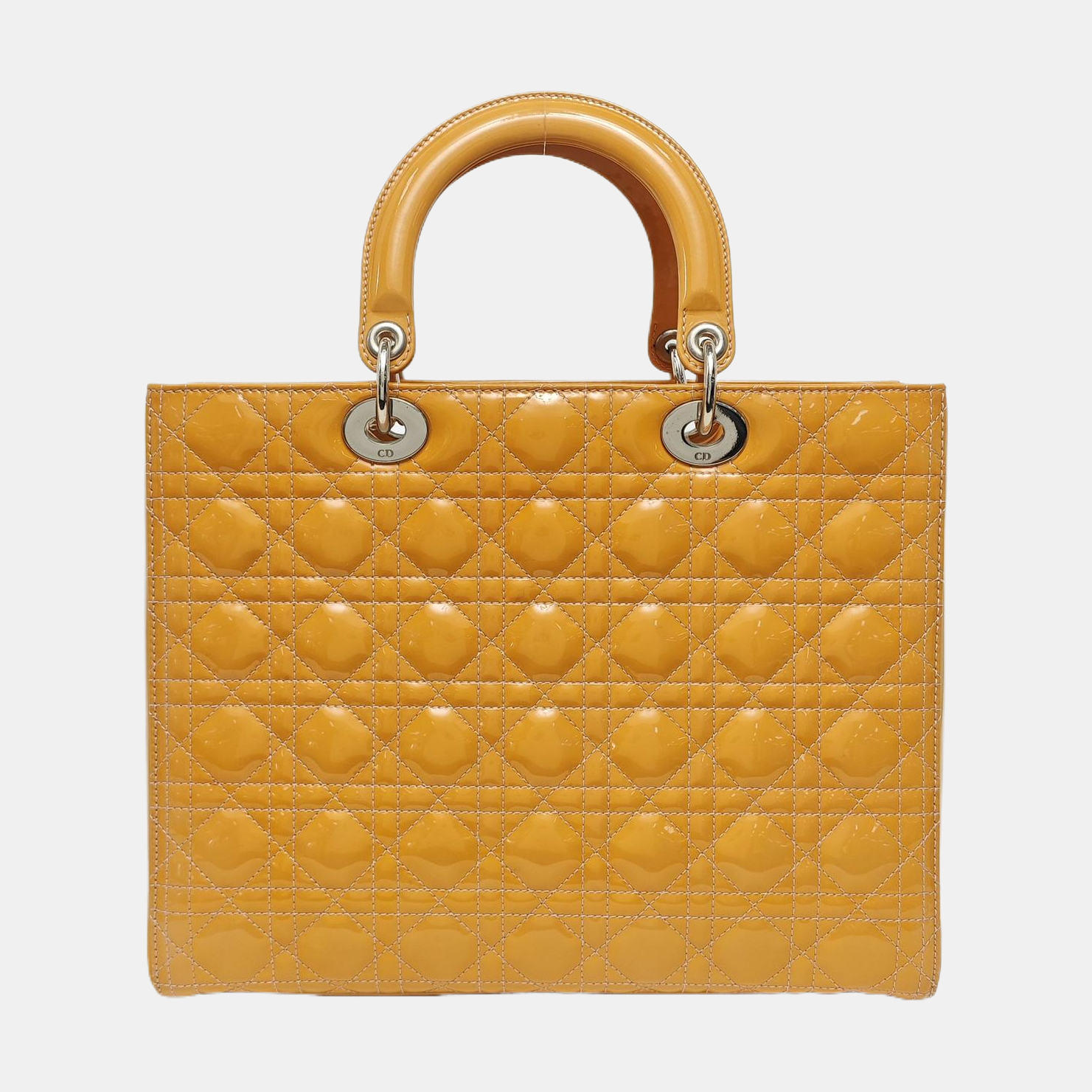Authenticated pre-owned  Lady Dior Large Quilted Patent Leather Yellow - Tote Bag at Looply
