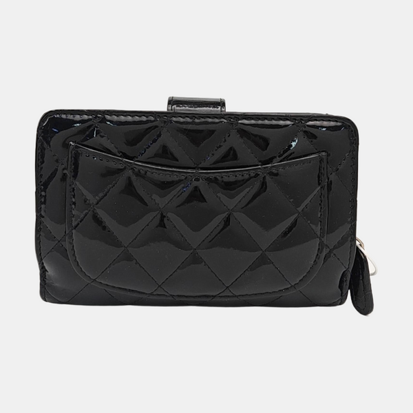 Quilted Patent Leather Wallet Black