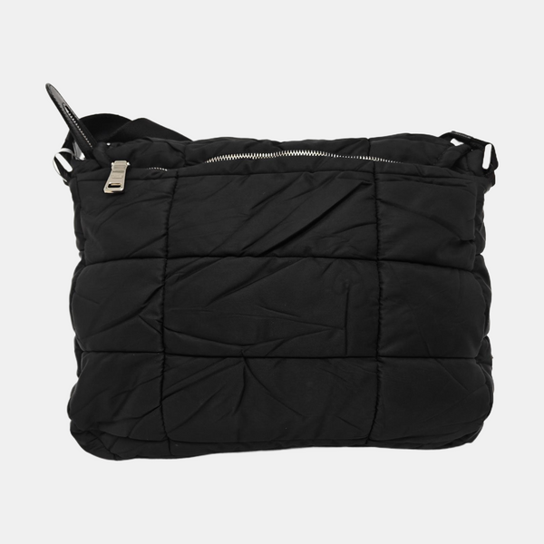 Quilted Nylon Shoulder Bag Black