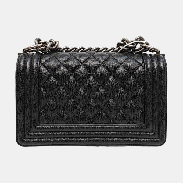 Authenticated pre-owned  BOY CHANEL Small Quilted Grained Calfskin Black - Shoulder Bag at Looply