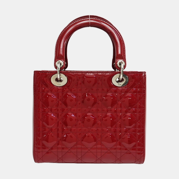 Lady Dior Medium Cannage Patent Leather Red