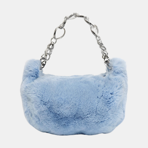 Rabbit Fur Top Handle Bag Blue