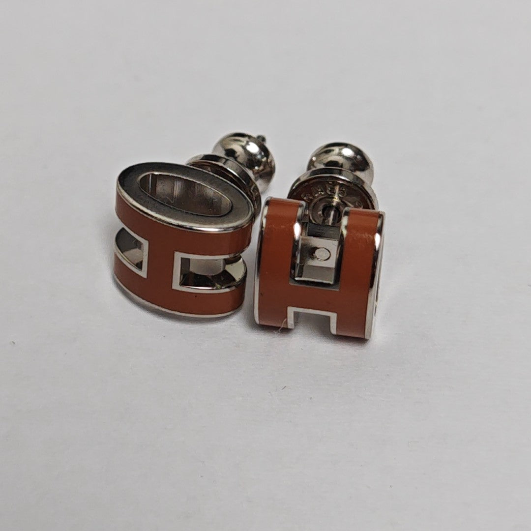 Pop H Metal Brown Stud Earrings