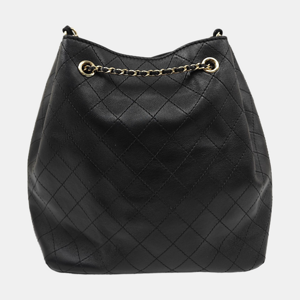 Quilted Calfskin Bucket Bag Black