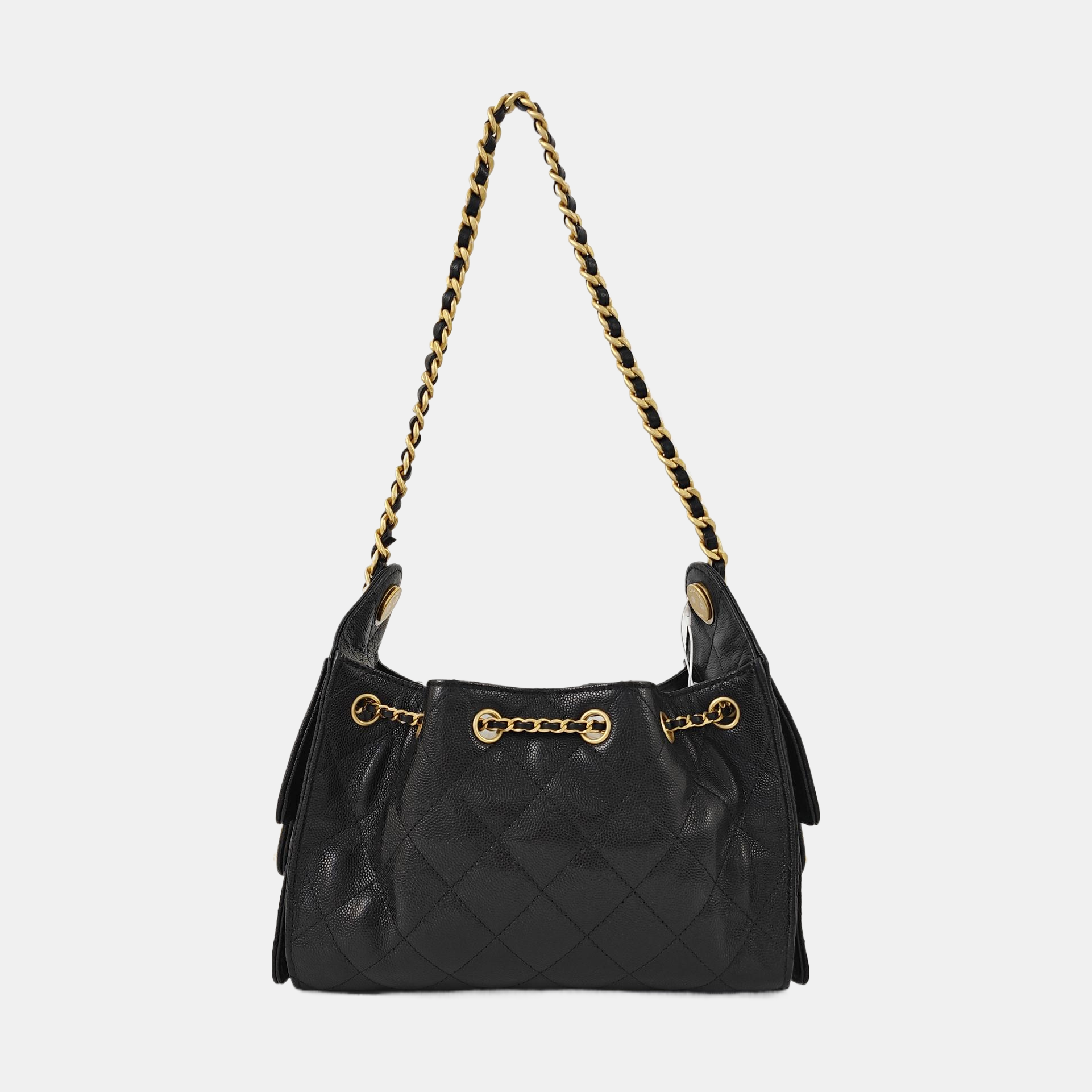 CHANEL 25 Mini Quilted Grained Calfskin Black