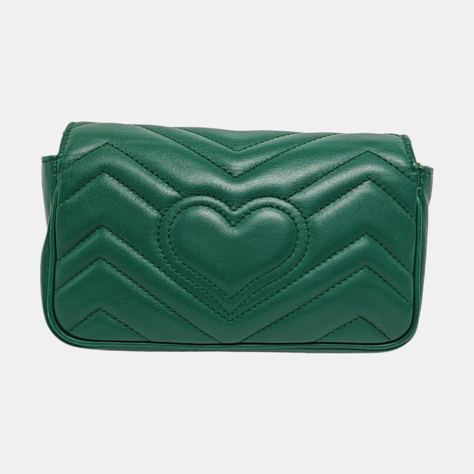 Authenticated pre-owned  GG Marmont Mini Quilted Calfskin Green - Shoulder Bag at Looply