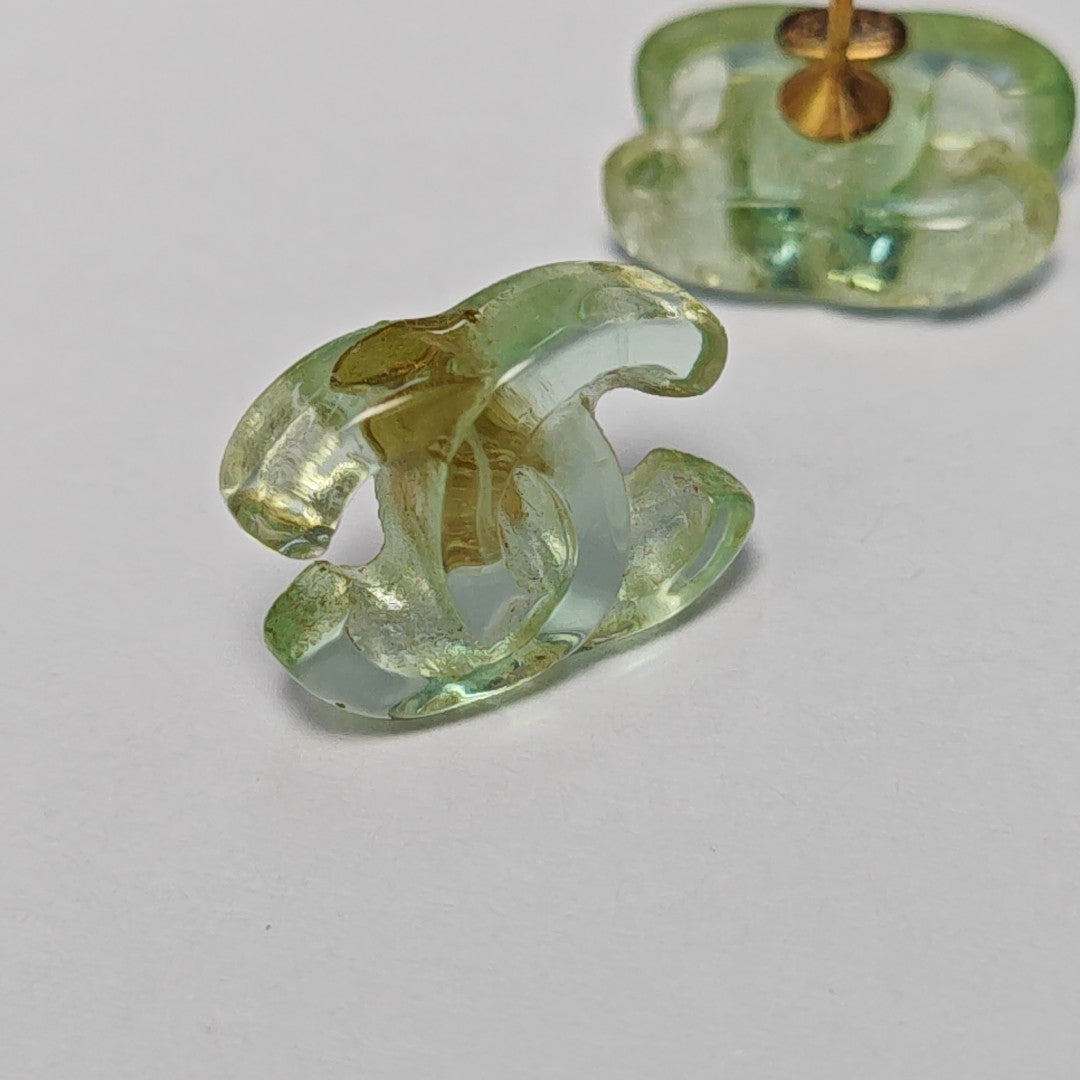CC Logo Metal Green Stud Earrings