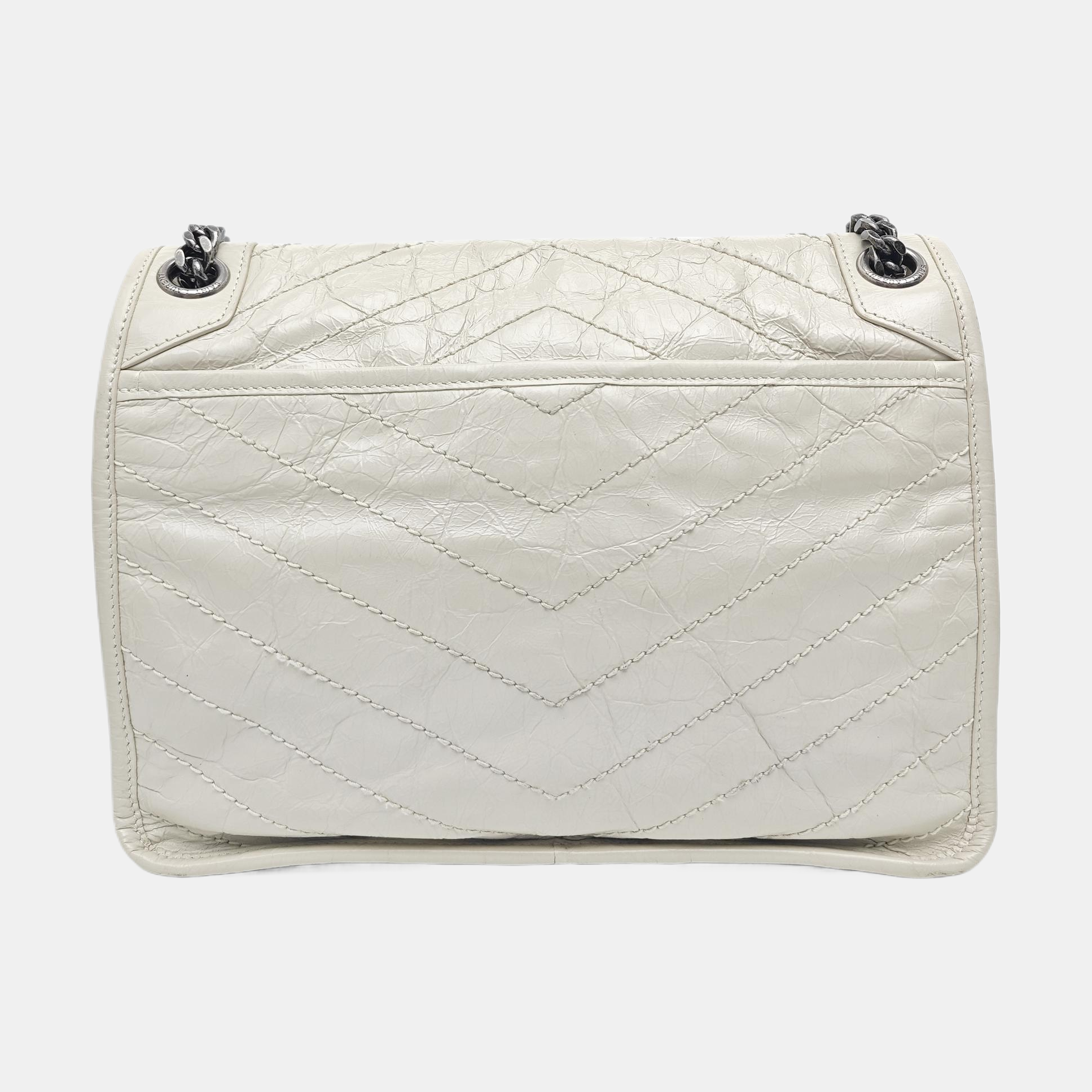 NIKI Medium Chevron Calfskin White