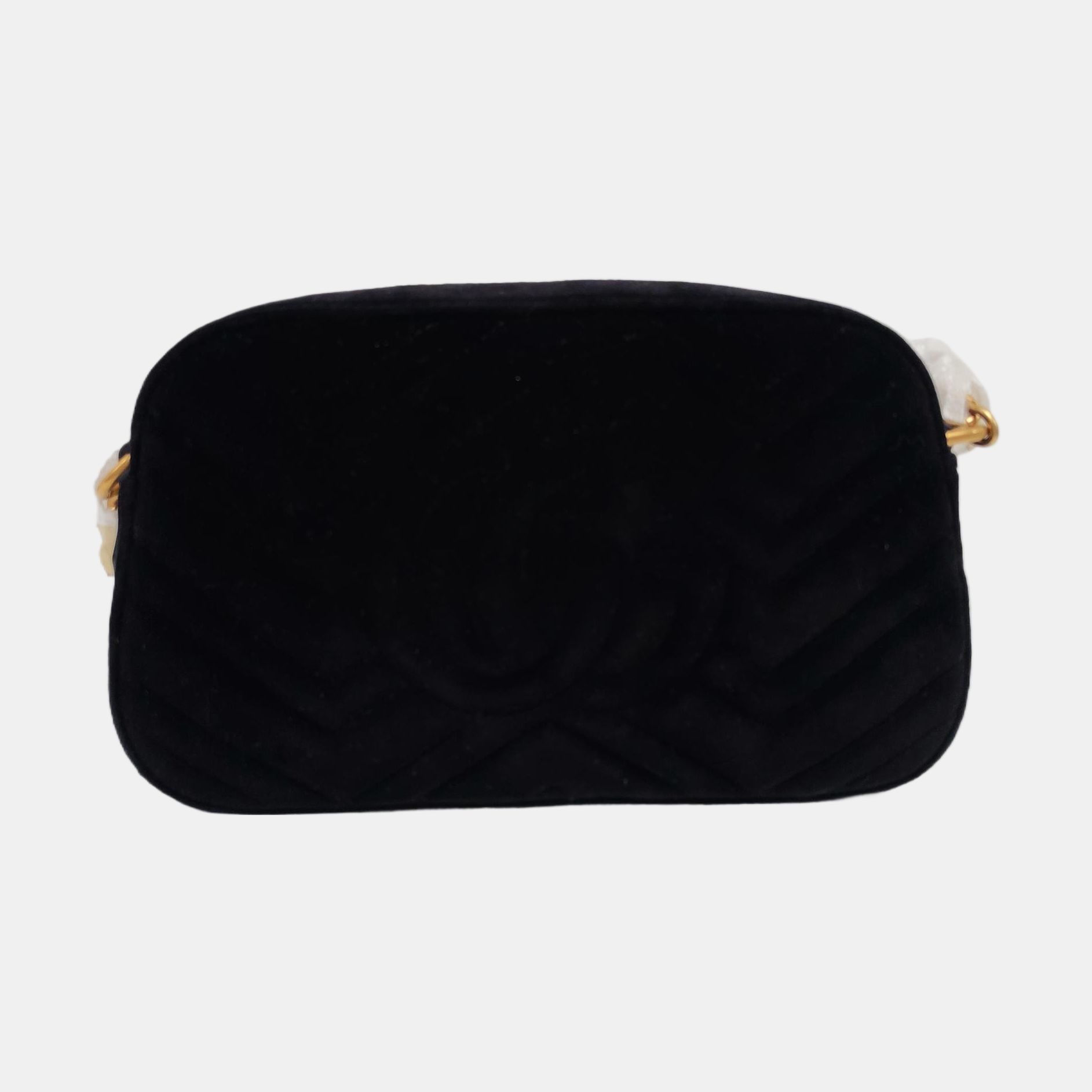 Authenticated pre-owned  GG Marmont Small Quilted Velvet Black - Crossbody Bag at Looply