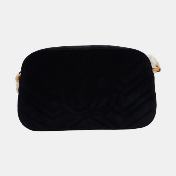 Authenticated pre-owned  GG Marmont Small Quilted Velvet Black - Crossbody Bag at Looply