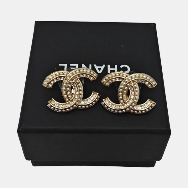 CC Logo Metal Gold Stud Earrings