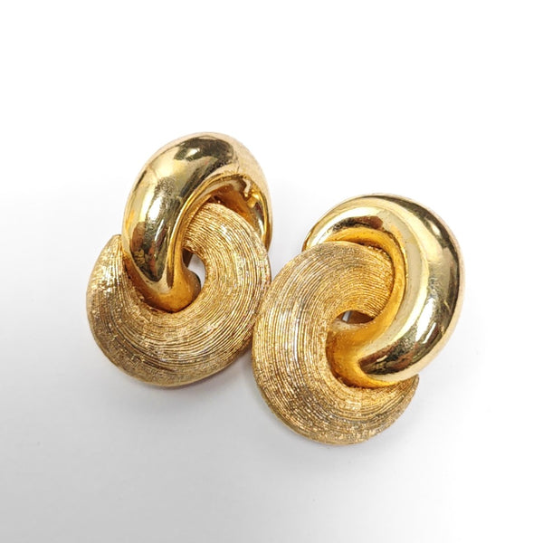 Twist Round Metal Gold Clip On Earrings