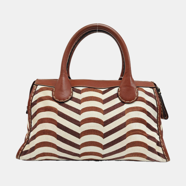 Fabric Top Handle Bag Brown