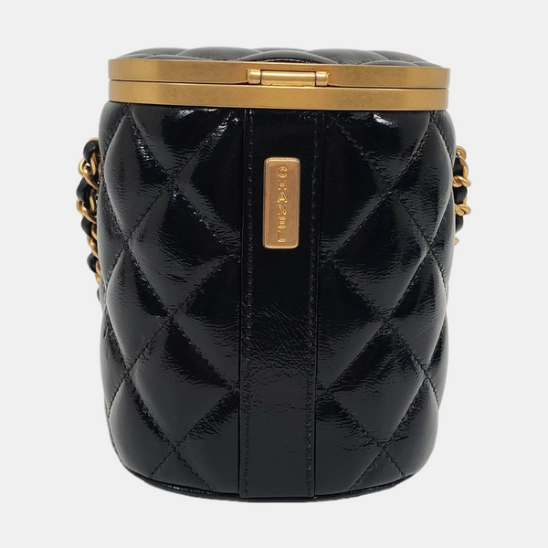 TOCADOR CROWN BOX Piel de cordero charol acolchado Negro