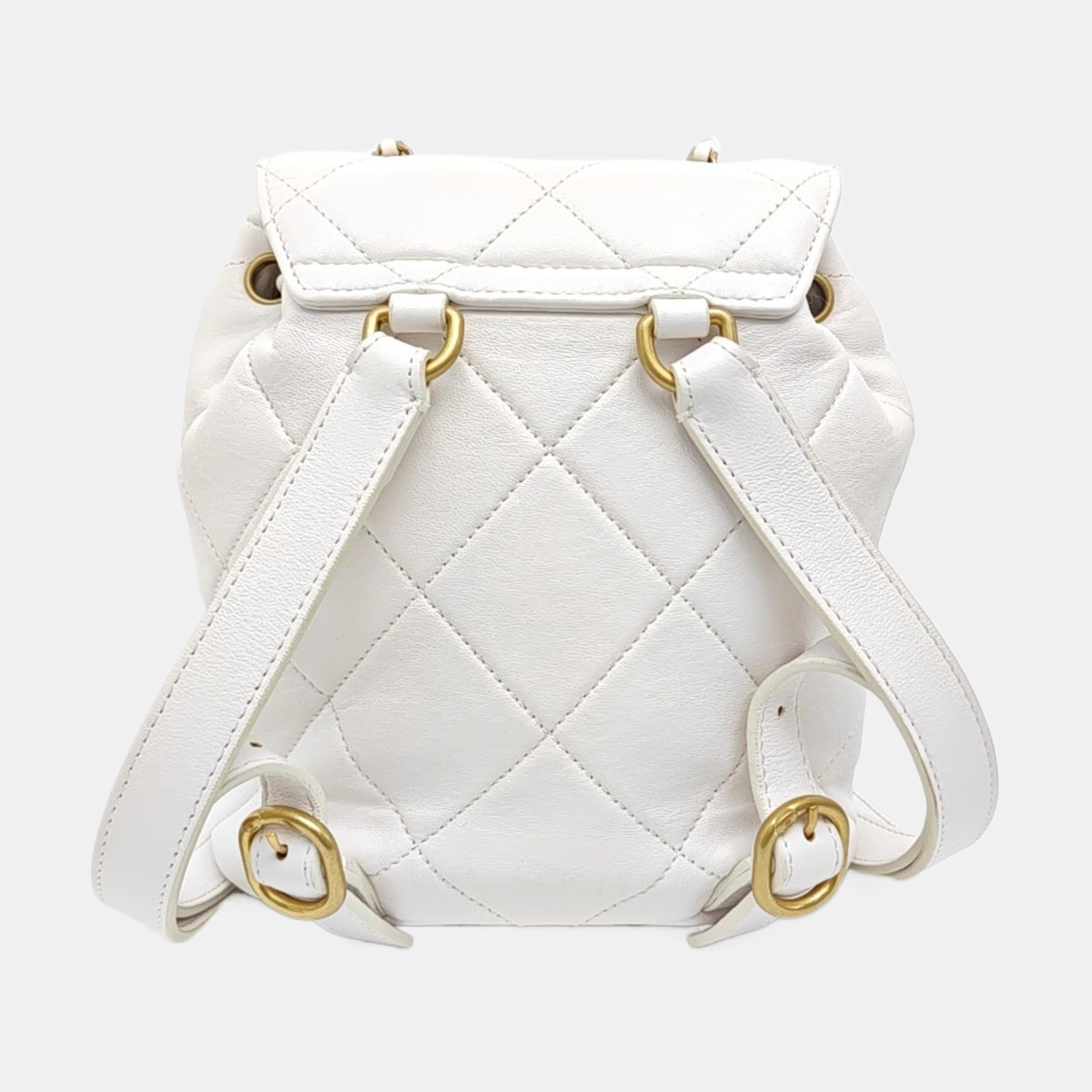 Quilted Lambskin Backpack White