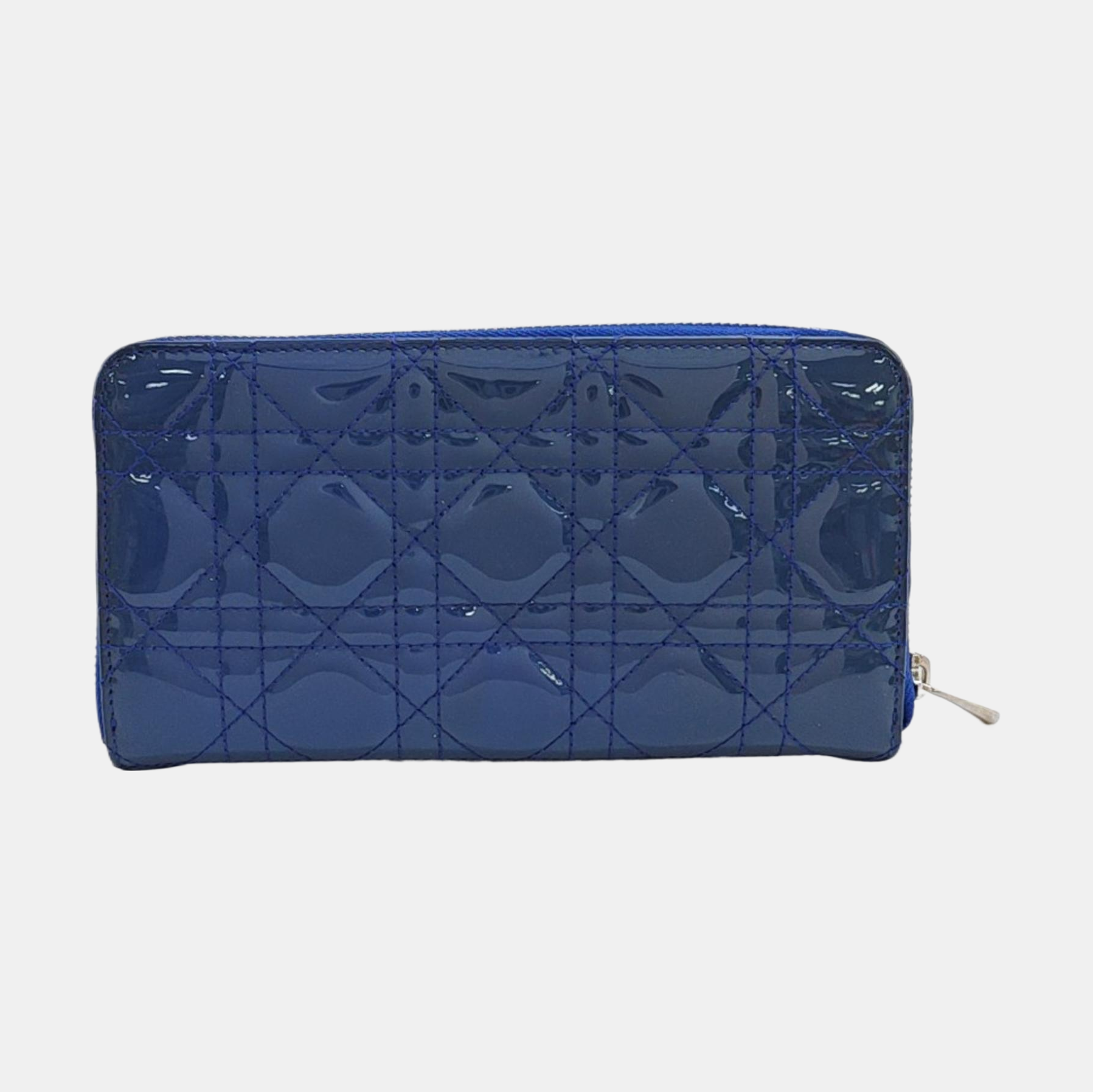 Lady Dior Small Cannage Patent Leather Blue Wallet