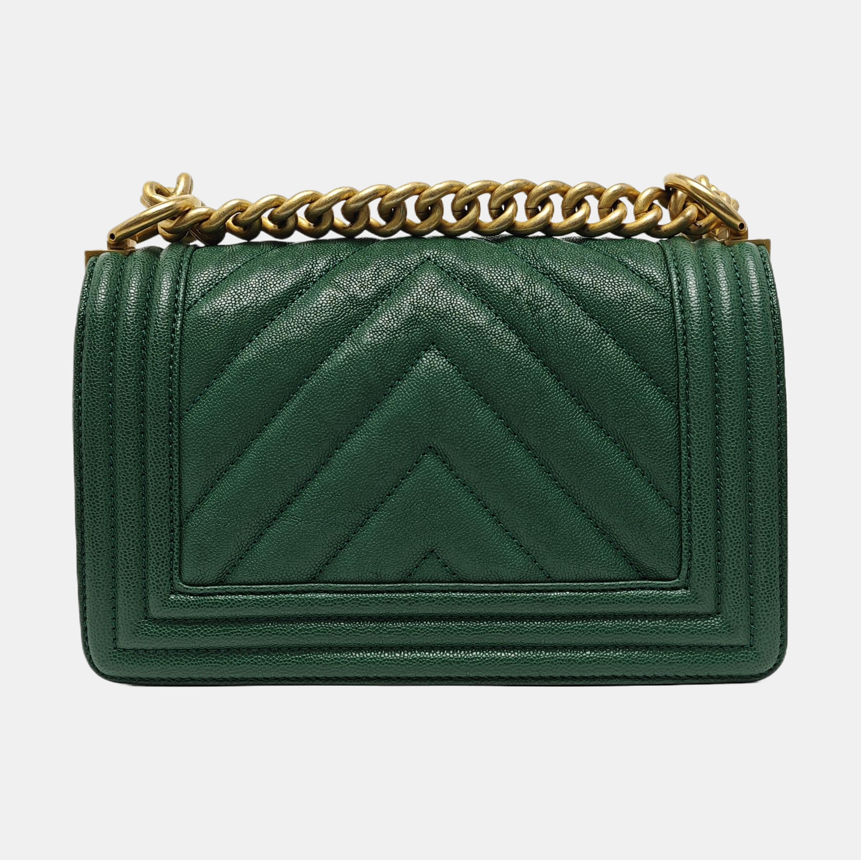 Authenticated pre-owned  BOY CHANEL Small Quilted Grained Calfskin Green - Shoulder Bag at Looply