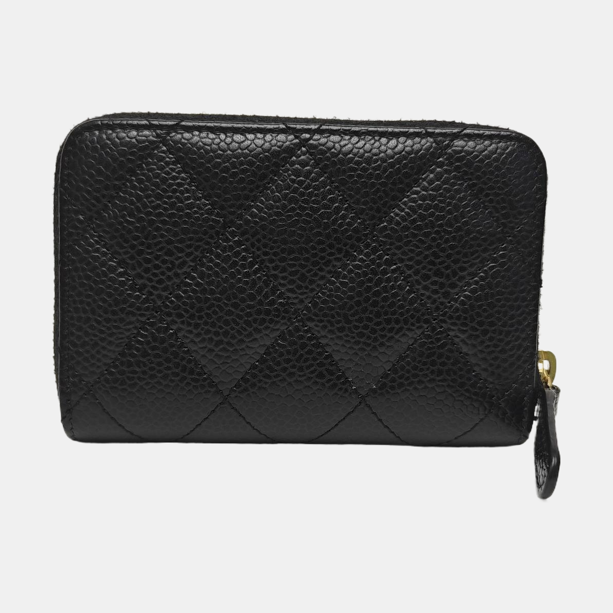 Quilted Grained Calfskin Card Holder Black