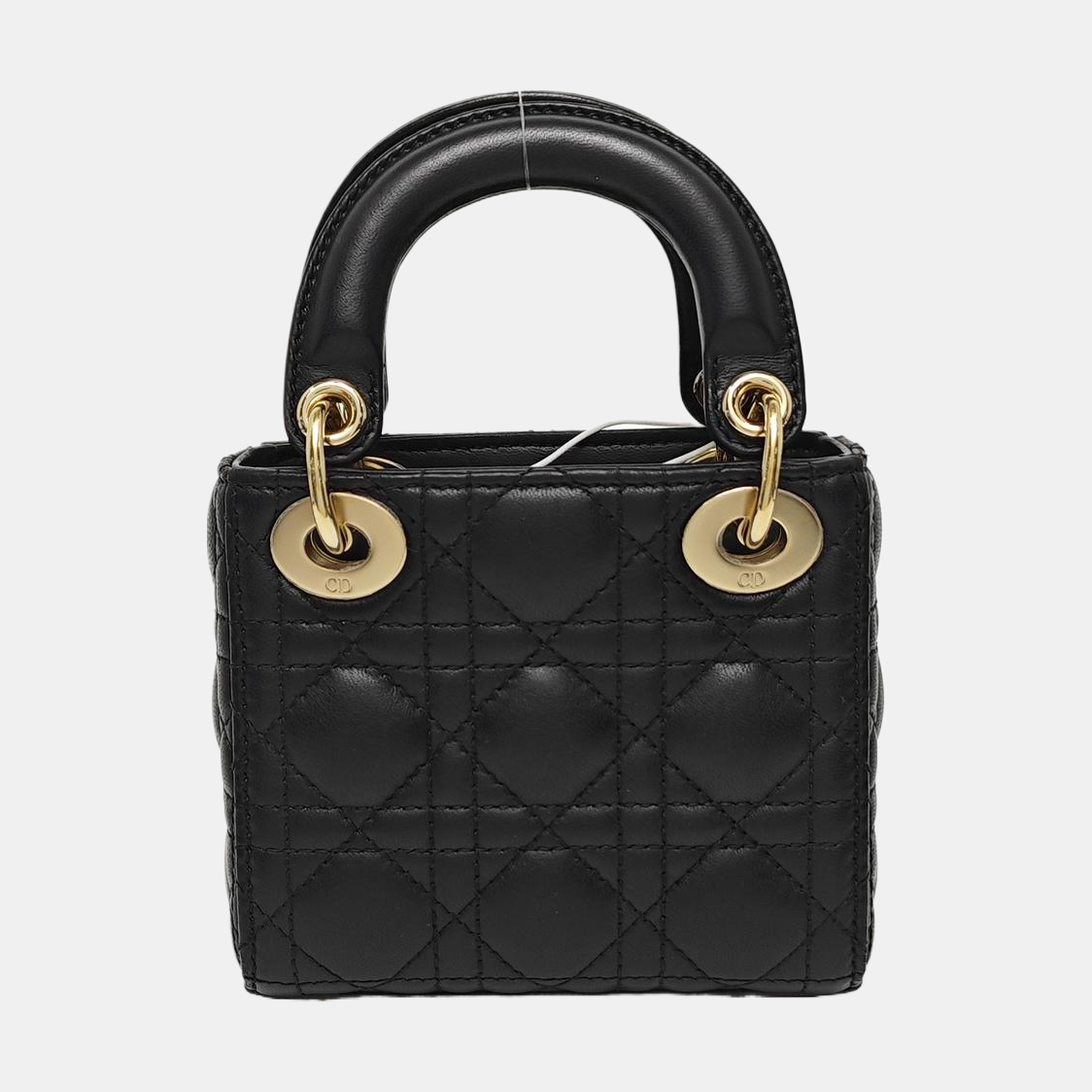 Authenticated pre-owned  Lady Dior Super Mini Quilted Lambskin Black - Tote Bag at Looply